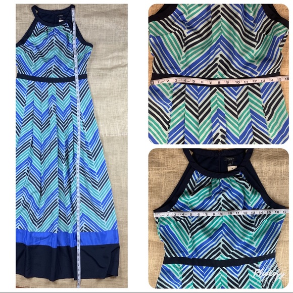 Ann Taylor Dress Size 6 Maxi Blue Green Striped - Picture 6 of 7